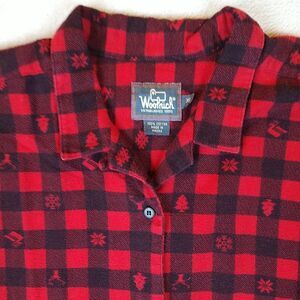 WOOLRICH Flannel Shirt Women's XL Festive Buffalo Plaid Tree Deer Snowflake Duck